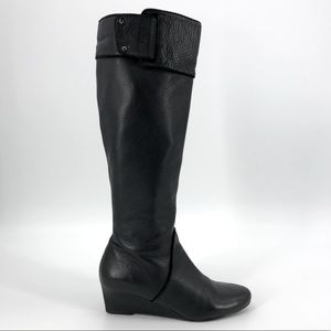 Calvin Klein Helenah Black Leather Tall Wedge Boot